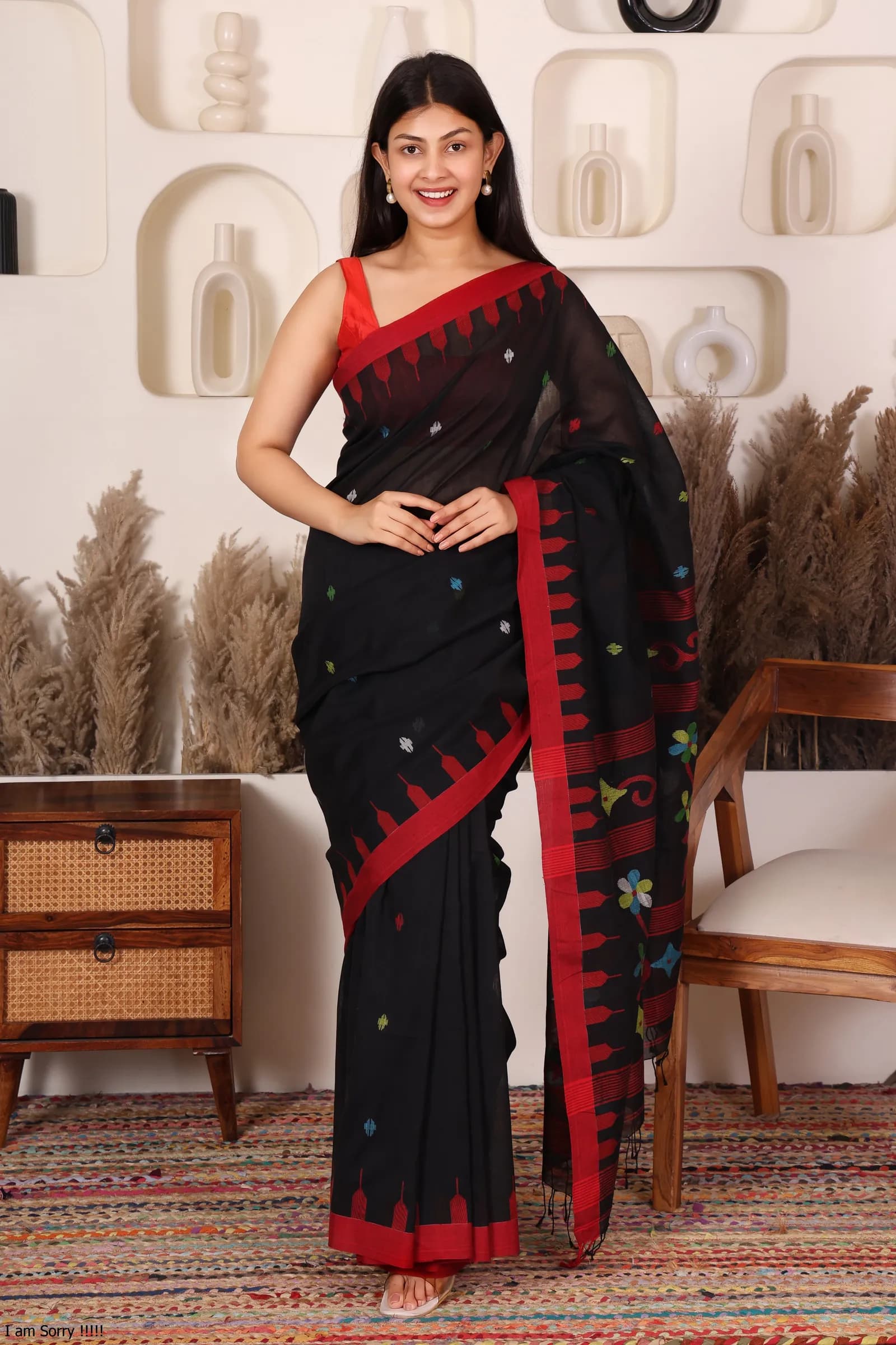Raven Black Pure Mercerized cotton Handwoven Manipuri Pattern